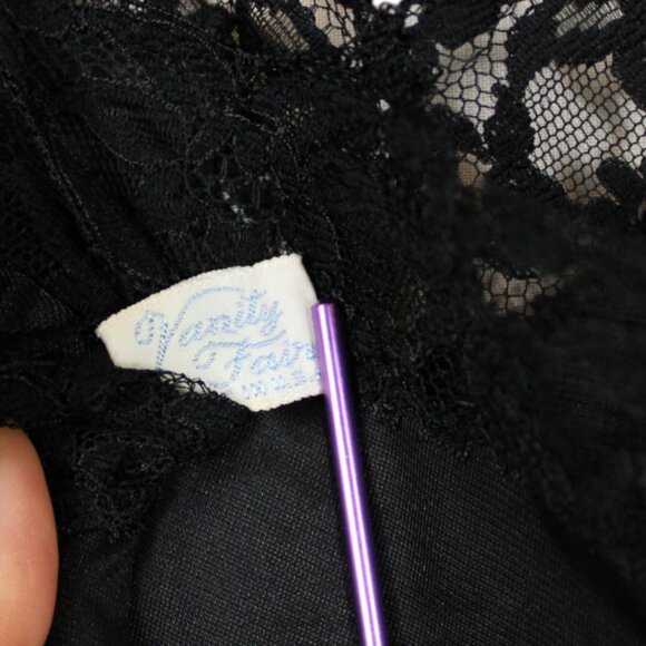 Vintage Vanity Fair Black Slip Size 36 Nylon Lace Bodice Trim Adjustable SP74 - Picture 9 of 10